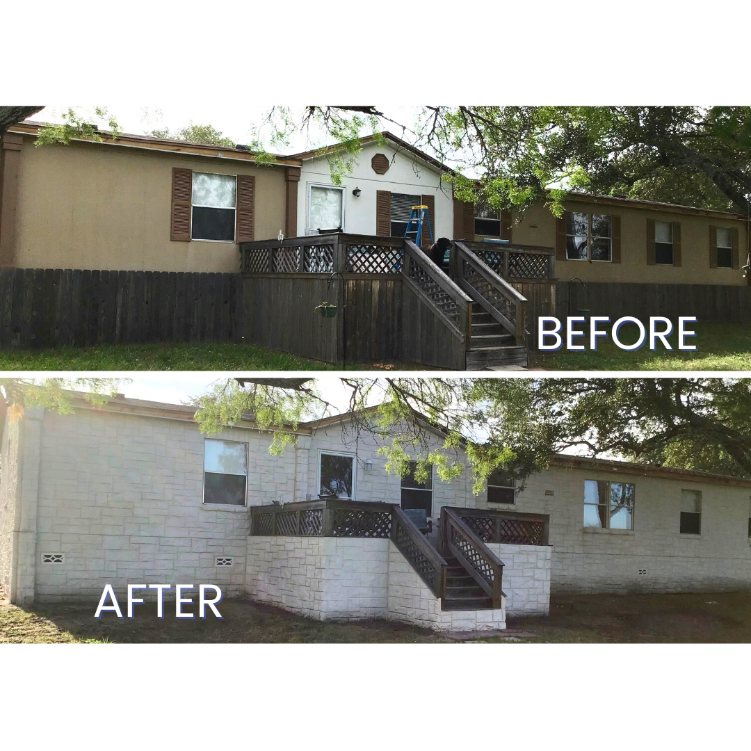 before and after photo of adding brickstone masonry siding